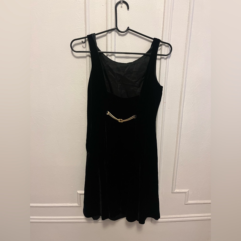 Vintage Black Velvet Dress with Gold Chain Size 4